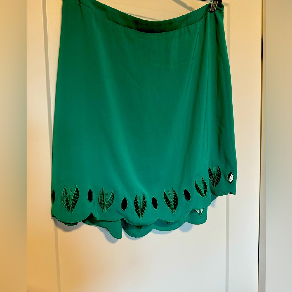 Green Textured Midi Skirt